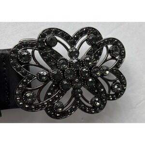 Flower Design Belt Buckle with Black Costume Jewels